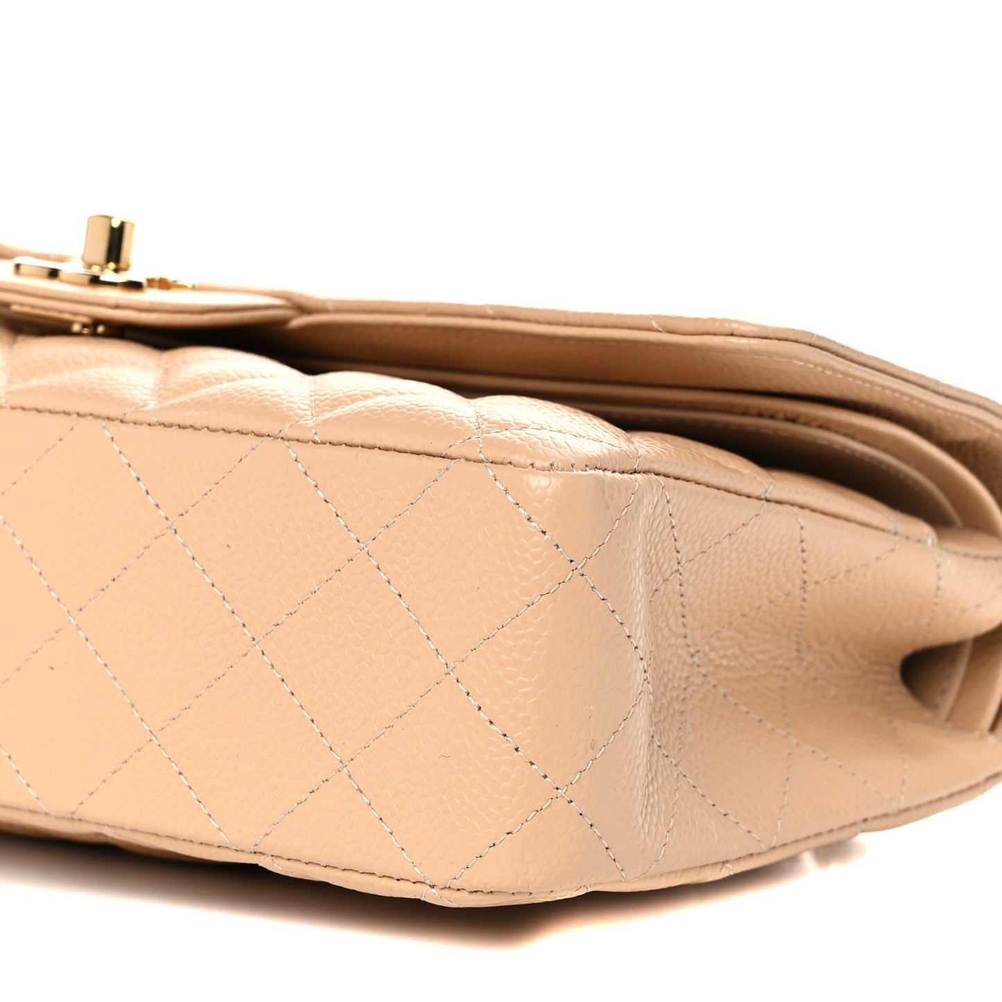Caviar Quilted Medium Double Flap Beige
