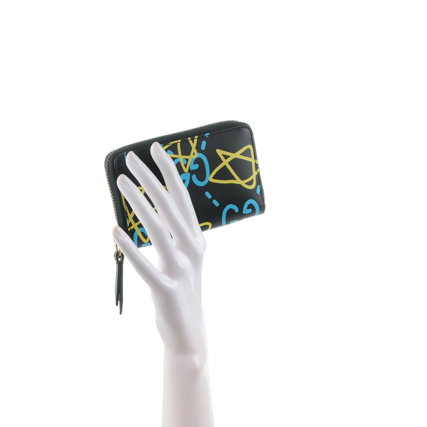 Calfskin GucciGhost Zip Around Card Case Black New Acquamarine
