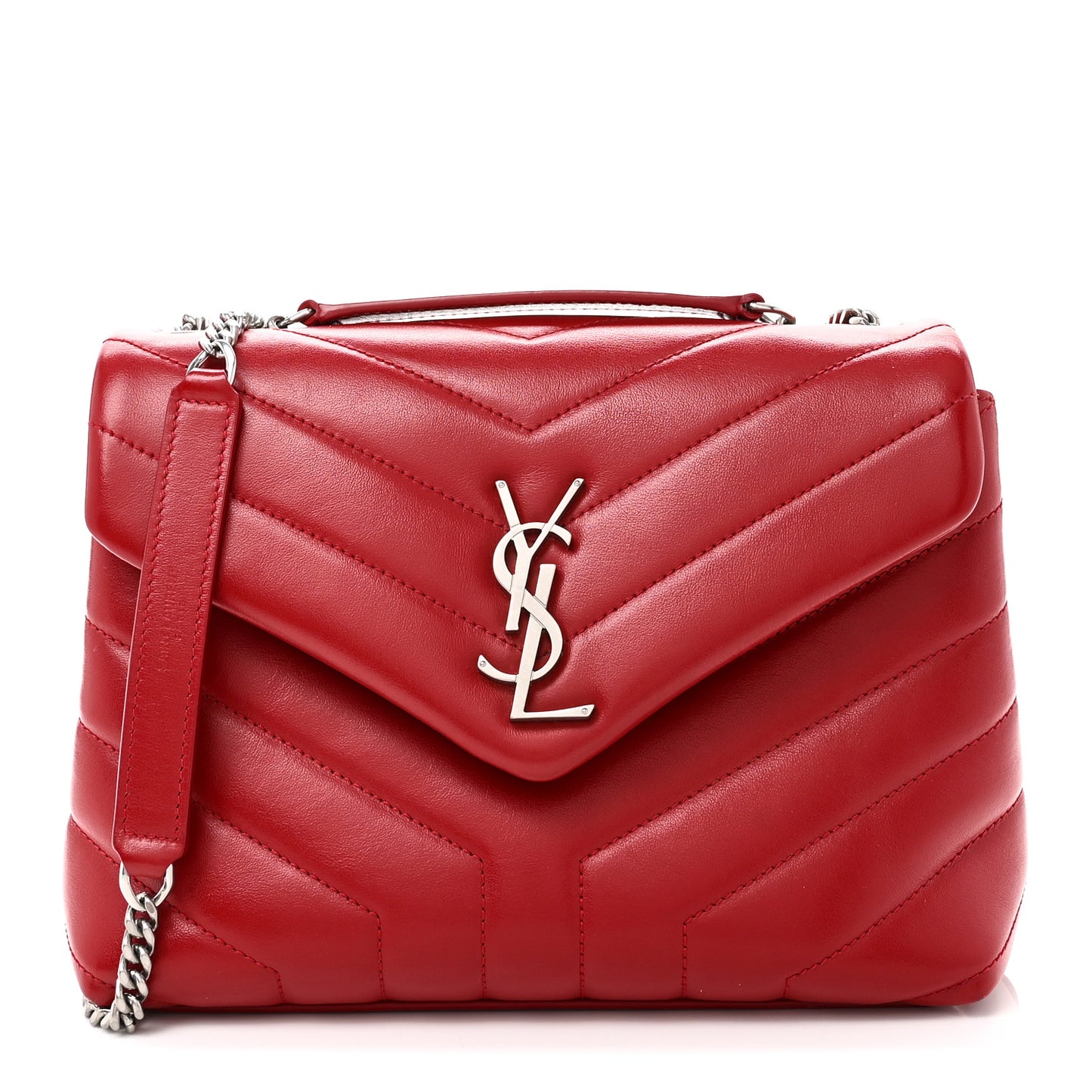 Calfskin Y Quilted Monogram Small Loulou Chain Satchel Red