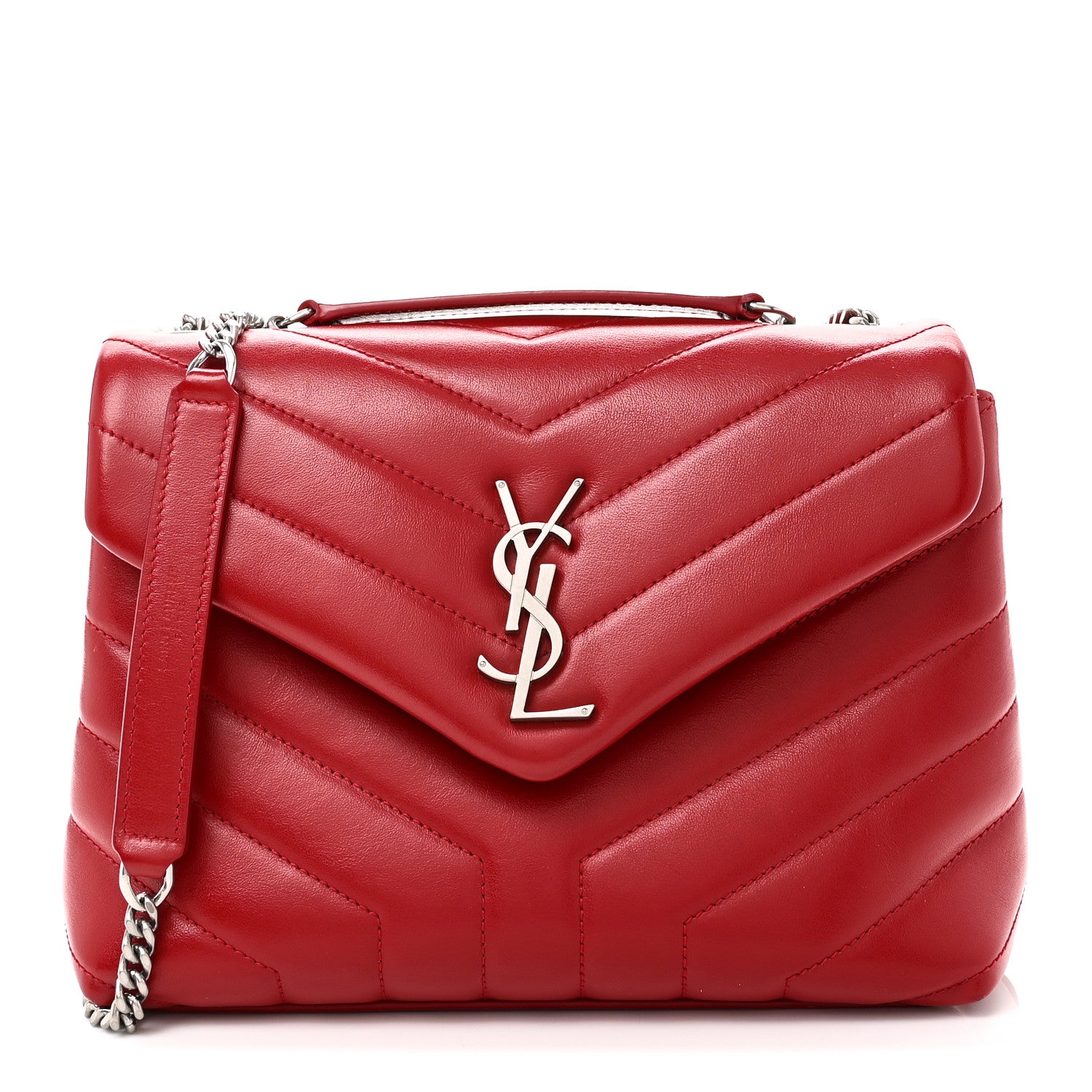 Saint Laurent Calfskin Y Quilted Monogram Small Loulou Chain Satchel Red 1 of 10