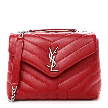 Saint Laurent Calfskin Y Quilted Monogram Small Loulou Chain Satchel Red 1 of 10