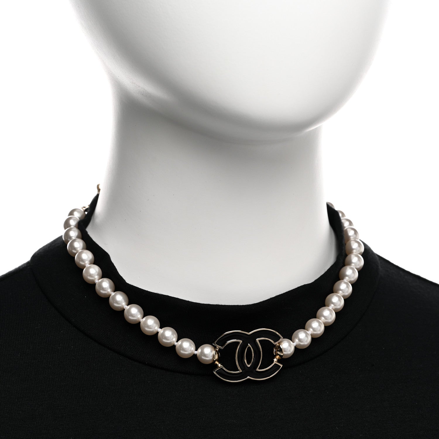 Chanel Pearl Resin CC Choker Necklace Gold White Black 2 of 6
