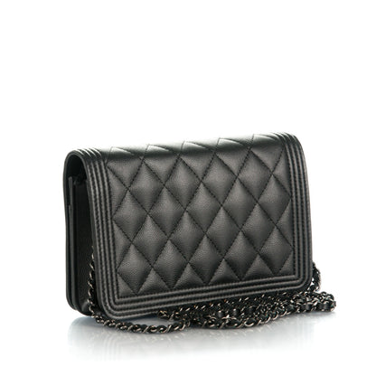 Chanel Calfskin Quilted Boy Wallet On Chain WOC So Black 3 of 8