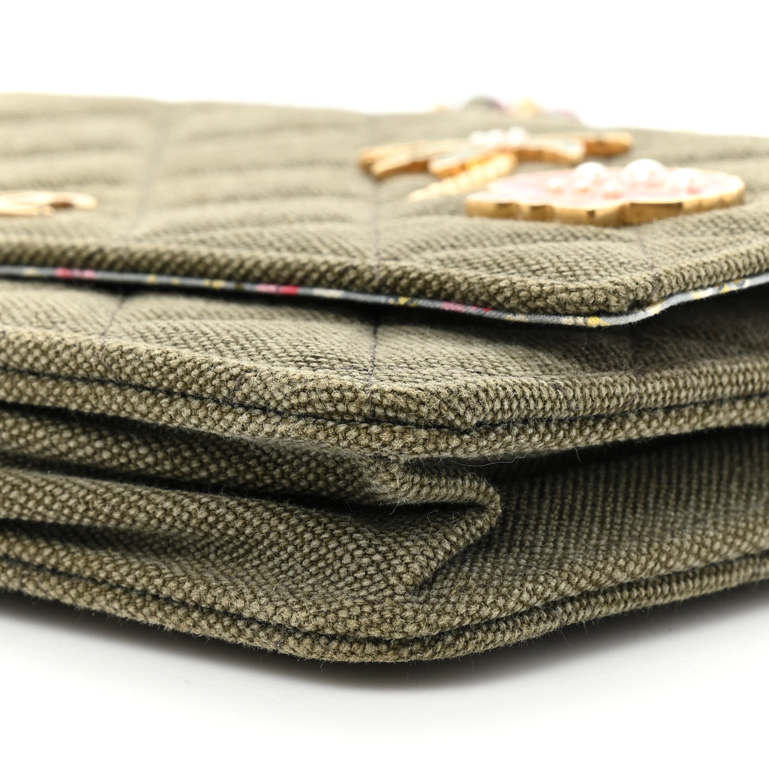 Chanel Canvas Quilted Coco Cuba Charms Wallet on Chain WOC Khaki 10 of 12