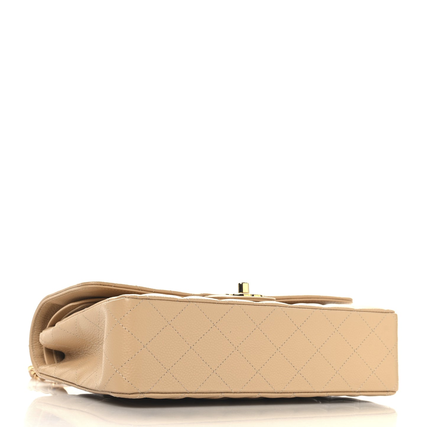 Caviar Quilted Medium Double Flap Beige