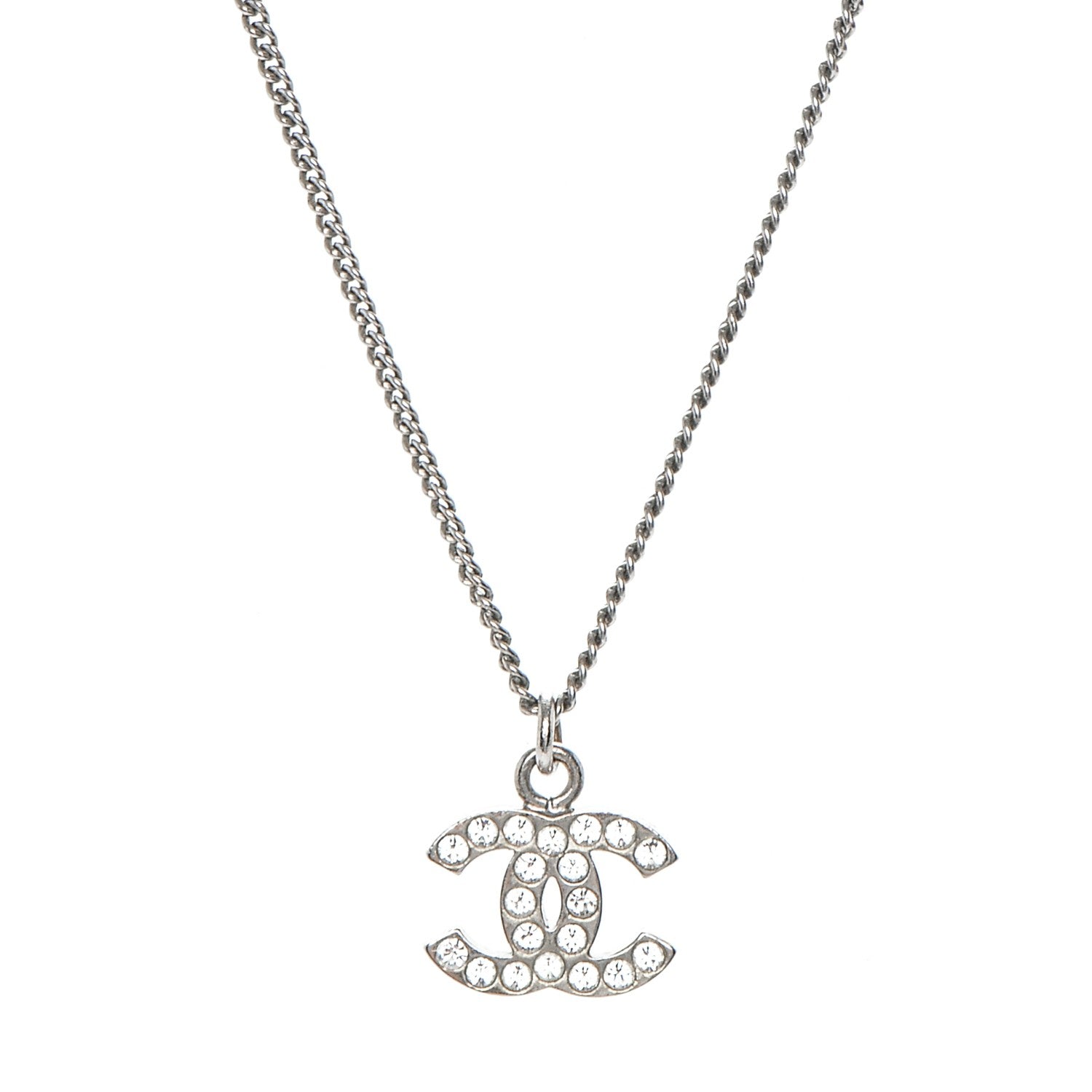 Chanel Crystal Timeless CC Necklace Silver 1 of 6