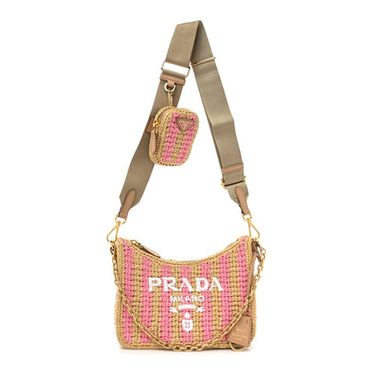 Prada Yarn Raffia Effect Crochet Striped Re-Edition 2005 Shoulder Bag Naturale Petalo 1 of 9