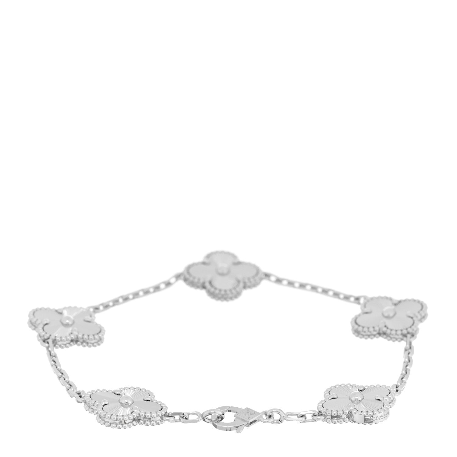 Van Cleef & Arpels 18K White Gold 5 Motifs Guilloche Vintage Alhambra Bracelet 2 of 4