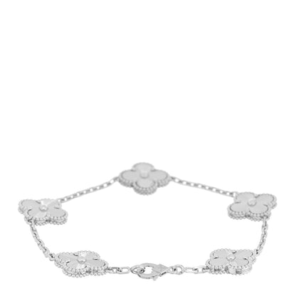 Van Cleef & Arpels 18K White Gold 5 Motifs Guilloche Vintage Alhambra Bracelet 2 of 4
