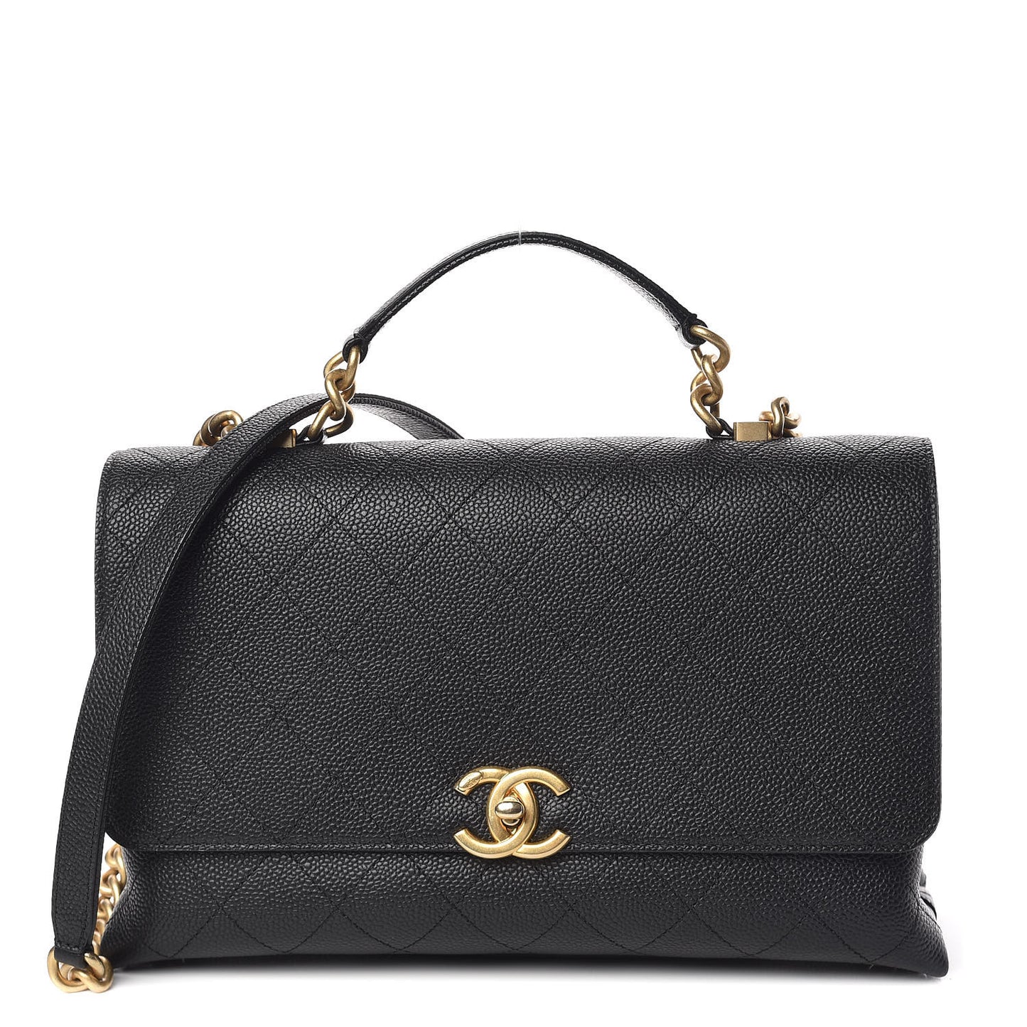 Grained Calfskin Stitched Flap Black