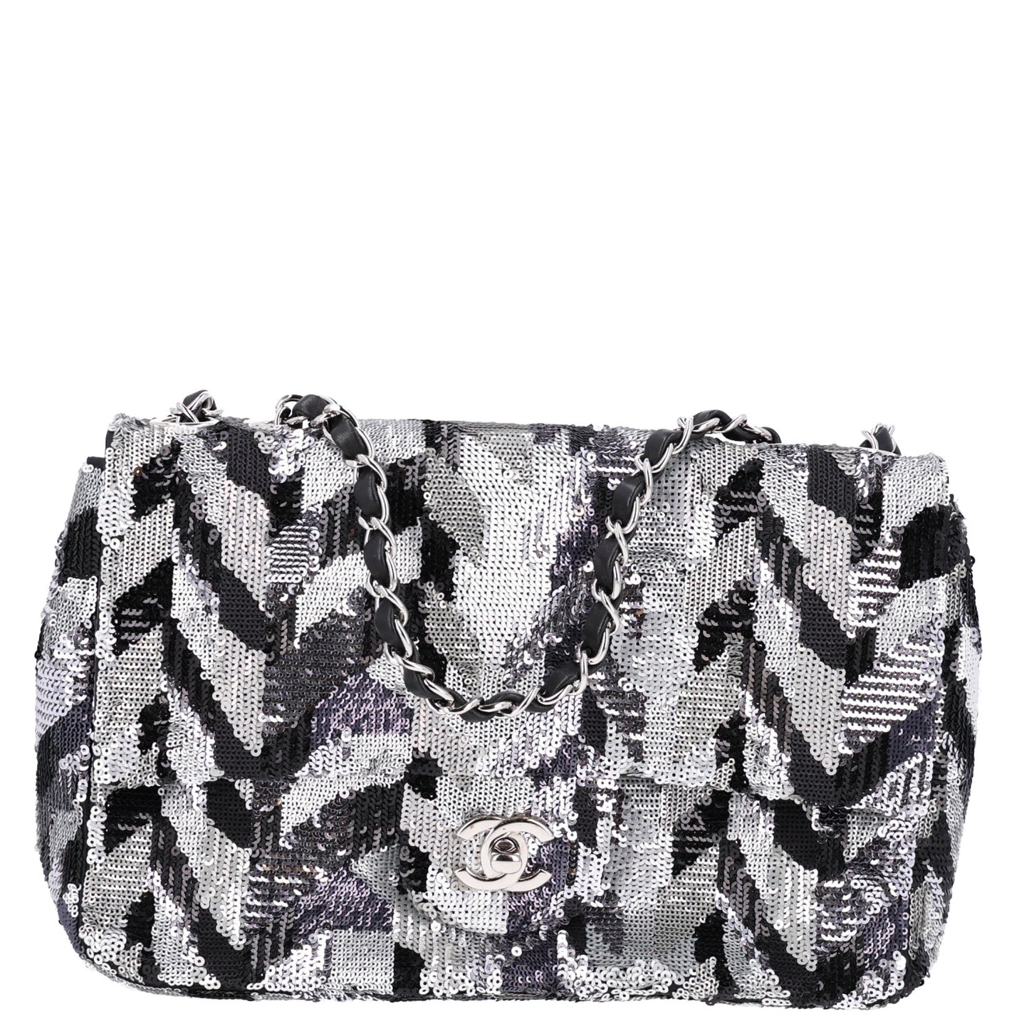 Sequin Medium Single Flap Silver Black