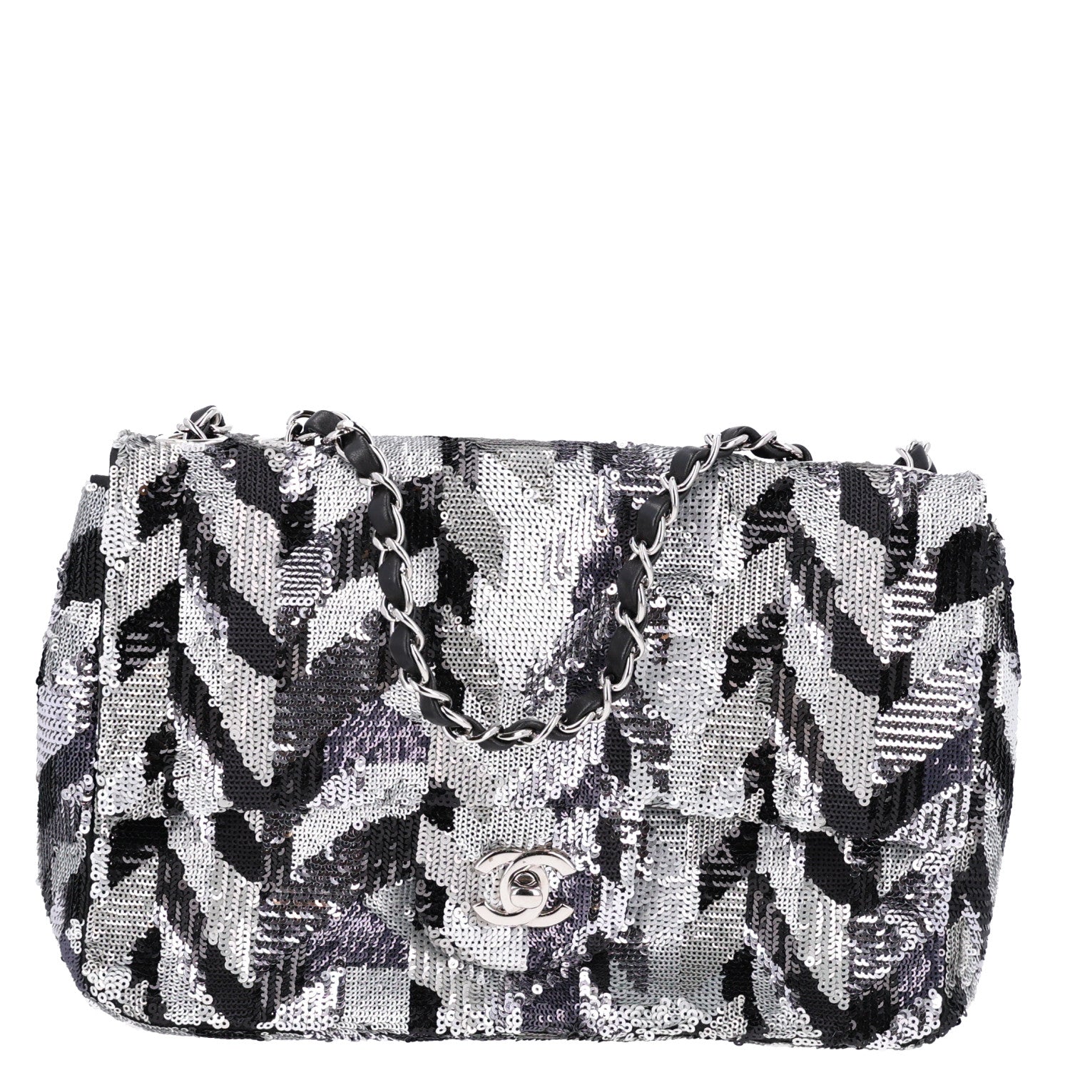 Chanel Sequin Medium Single Flap Silver Black 1 of 11