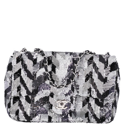 Chanel Sequin Medium Single Flap Silver Black 1 of 11