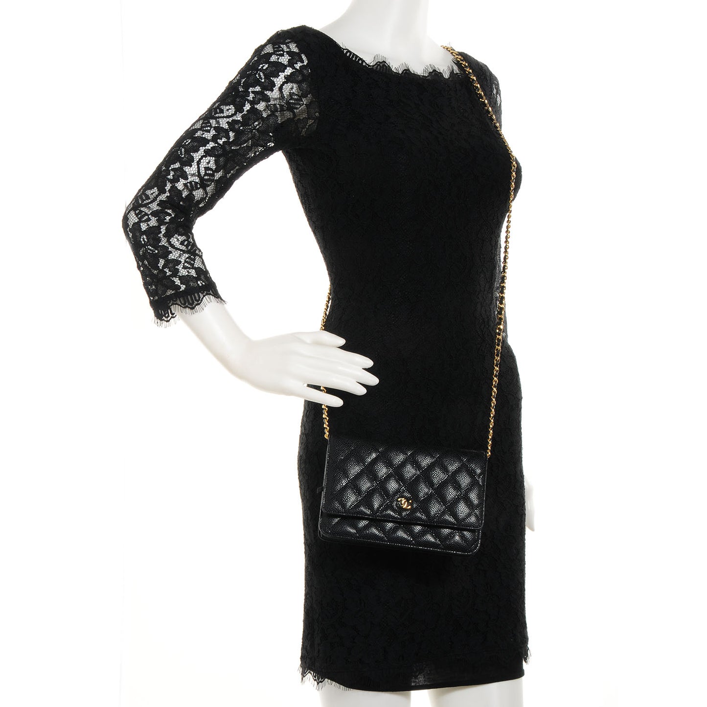 Caviar Quilted Wallet On Chain WOC Black