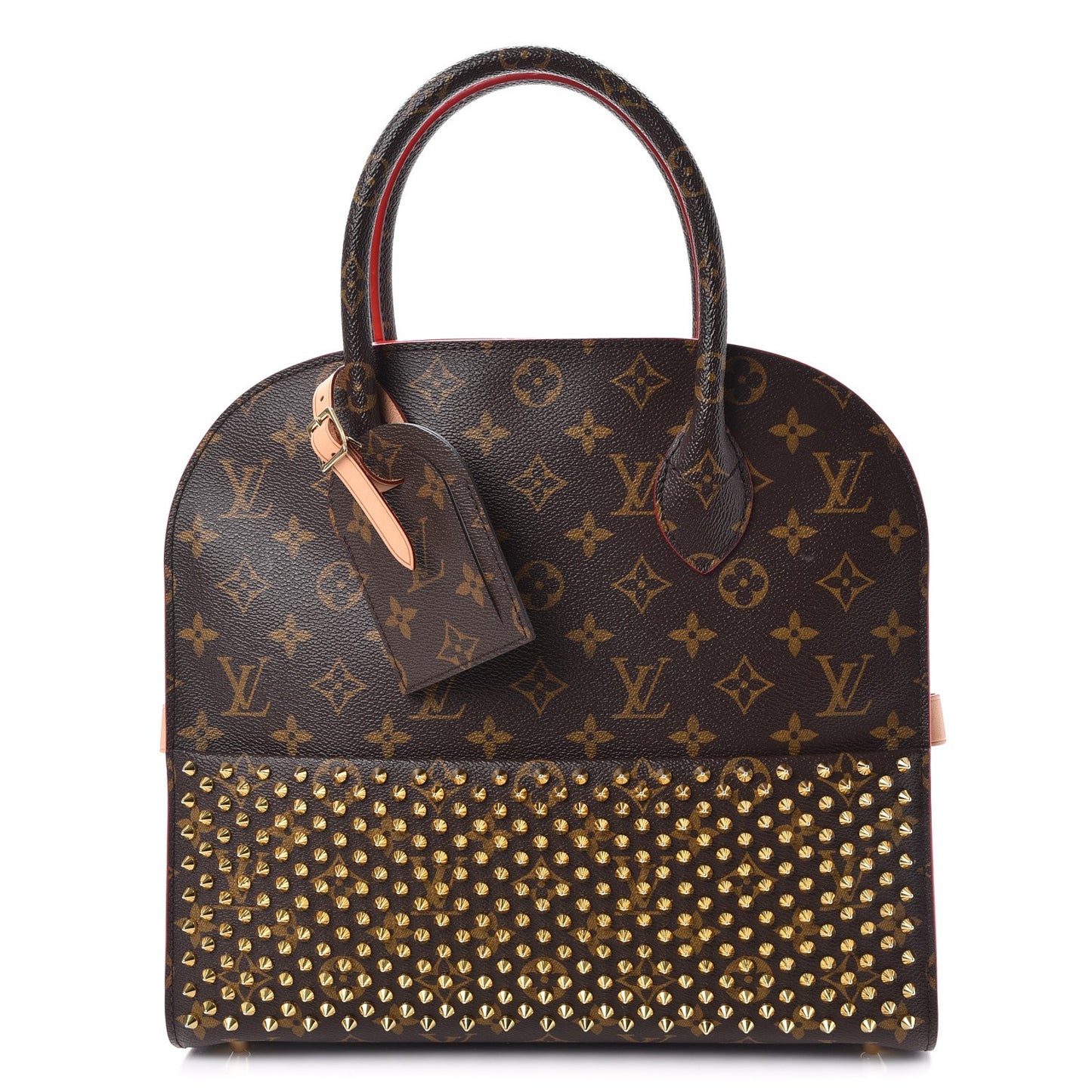 Monogram Calf Hair Spikes Iconoclasts Christian Louboutin Tote Red