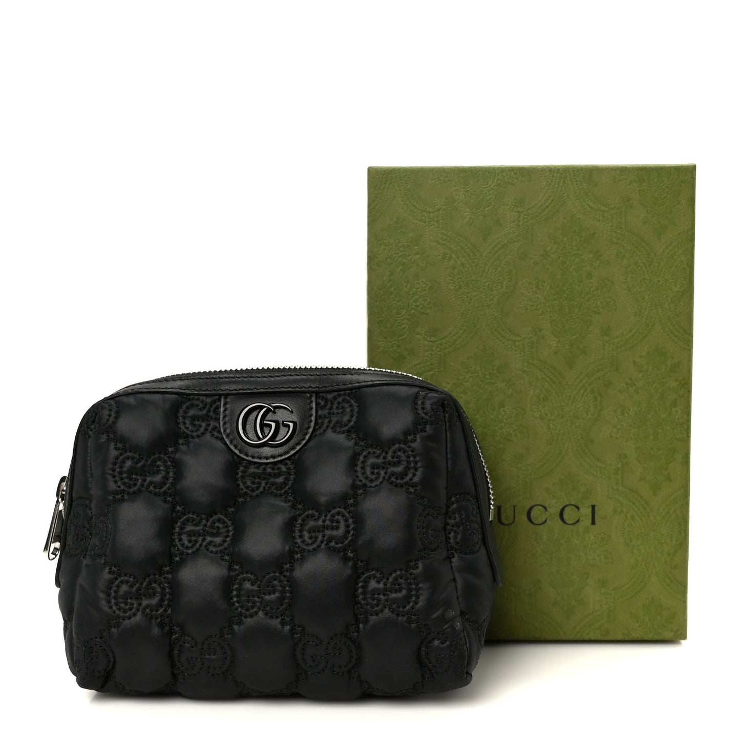 Nylon Calfskin Enamel GG Matelasse Beauty Case Black