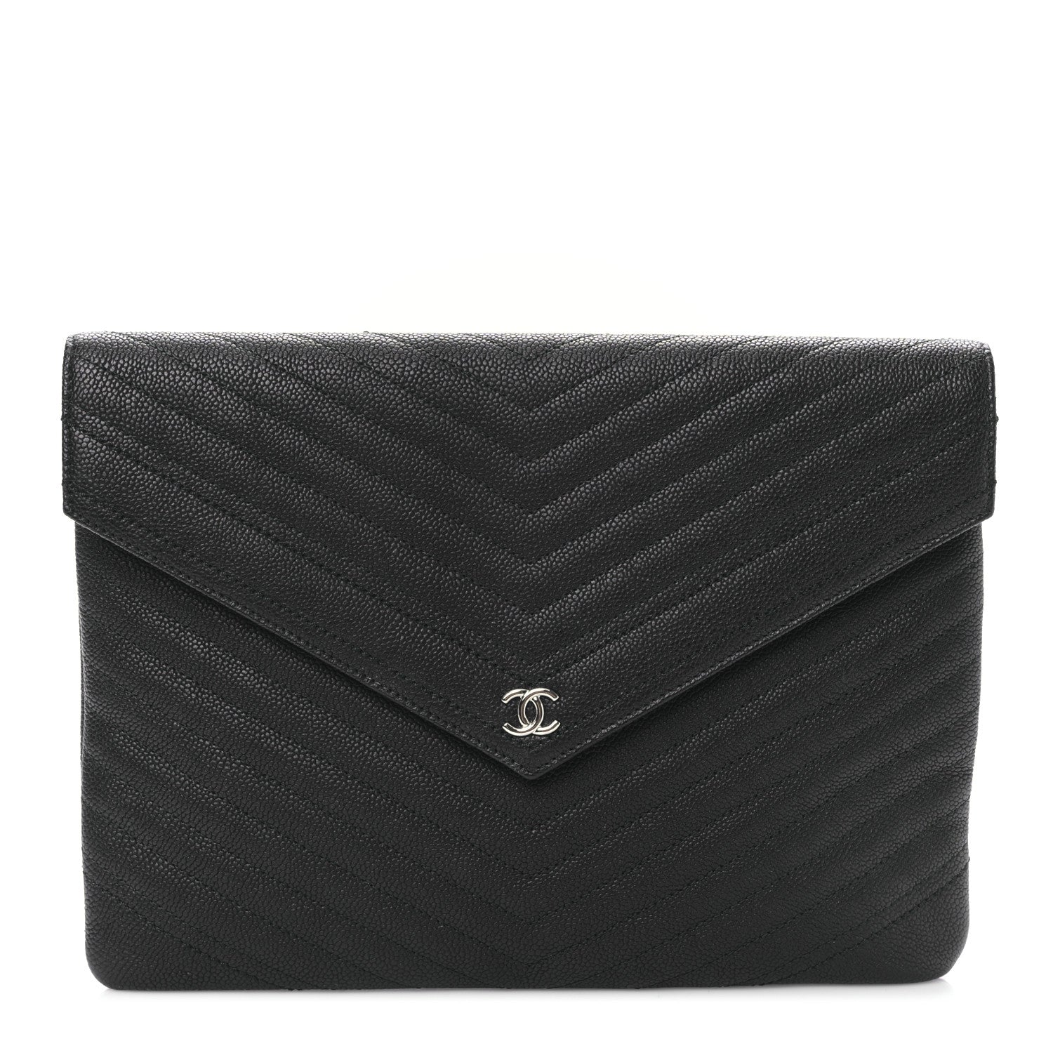 Chanel Calfskin Chevron Quilted Small Envelope Clutch Black 1 of 9