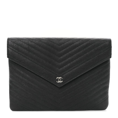 Chanel Calfskin Chevron Quilted Small Envelope Clutch Black 1 of 9