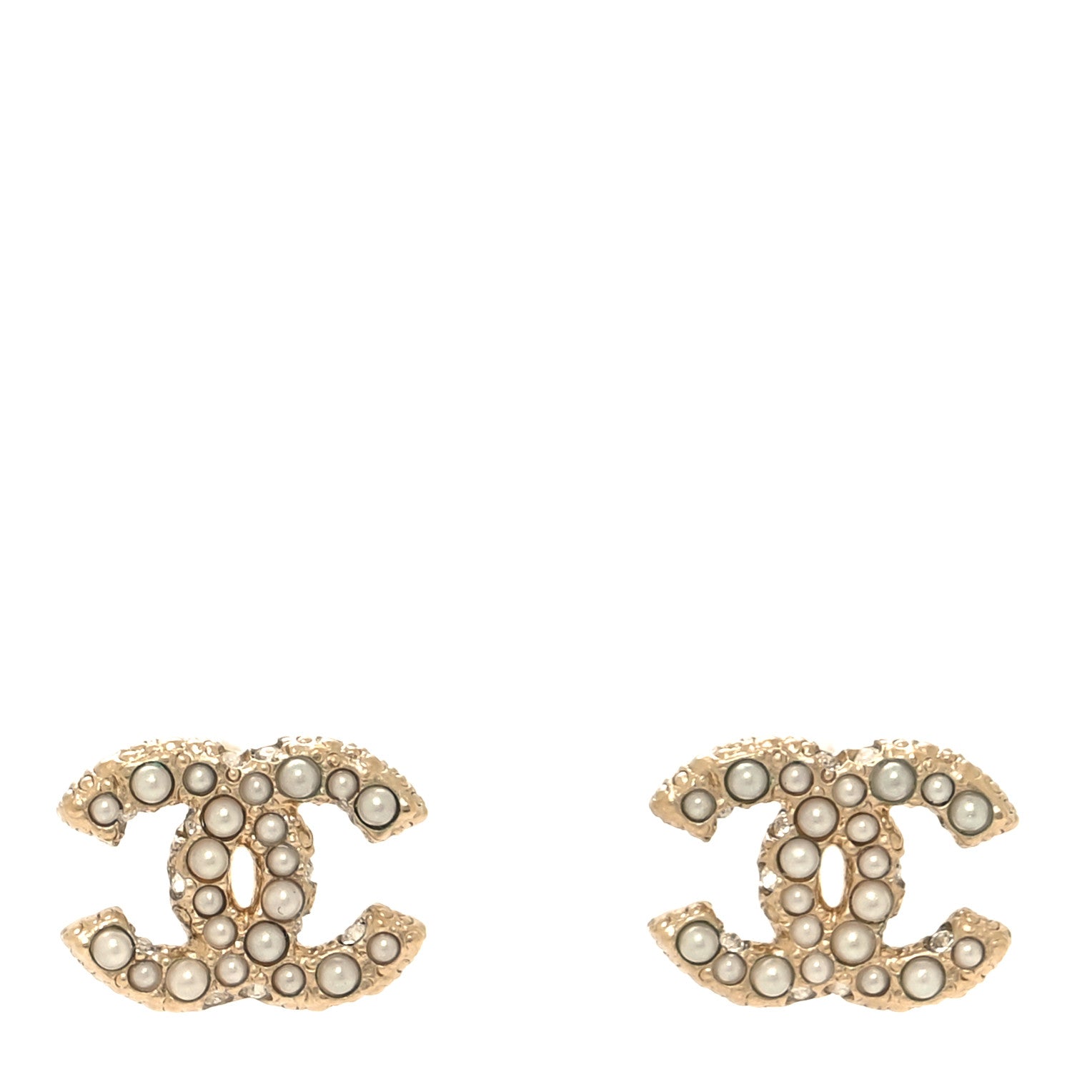 Chanel Pearl Crystal CC Earrings Light Gold 1 of 5