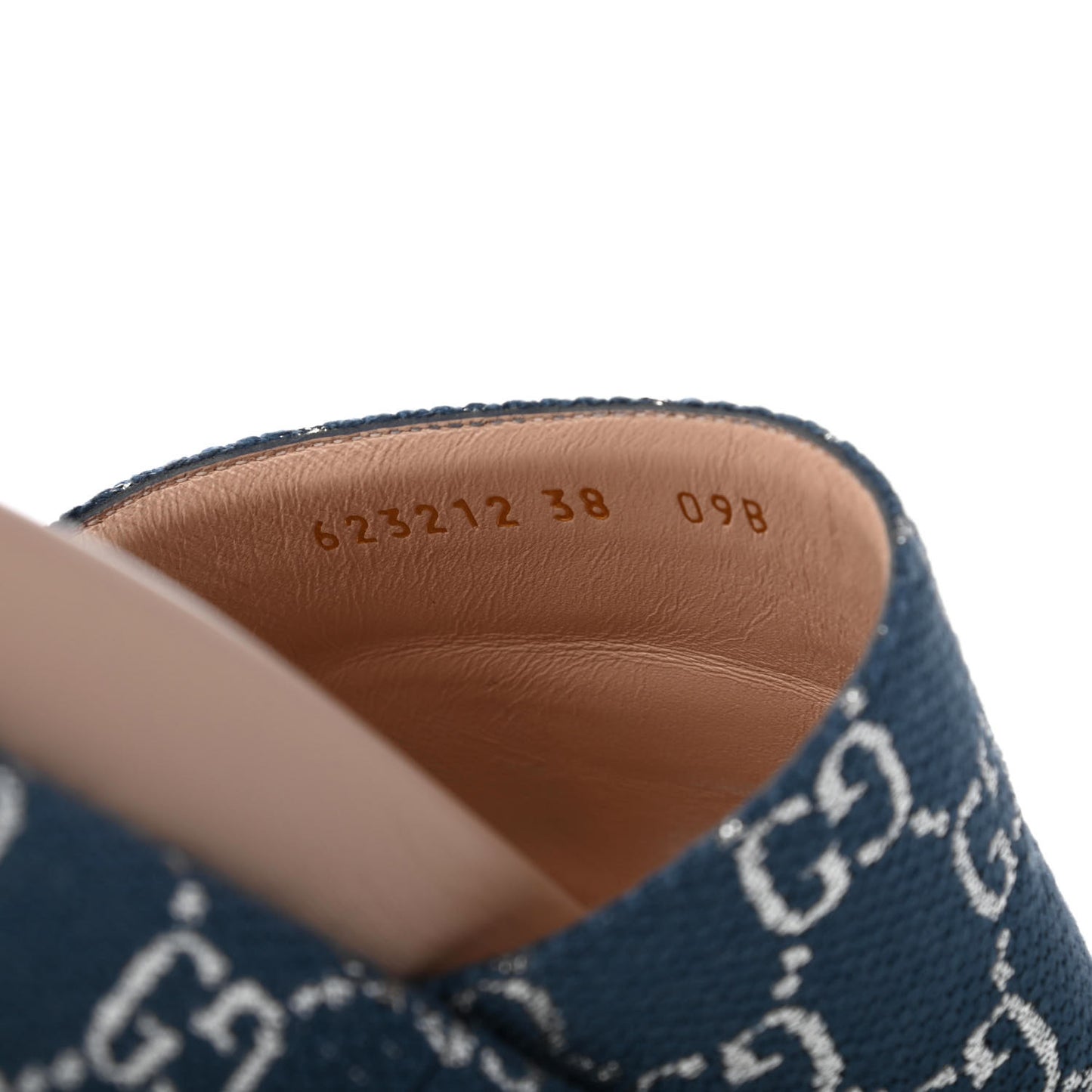 Canvas Lame GG Monogram Angelina Platform 55mm Slide Sandals 38 Blue Silver