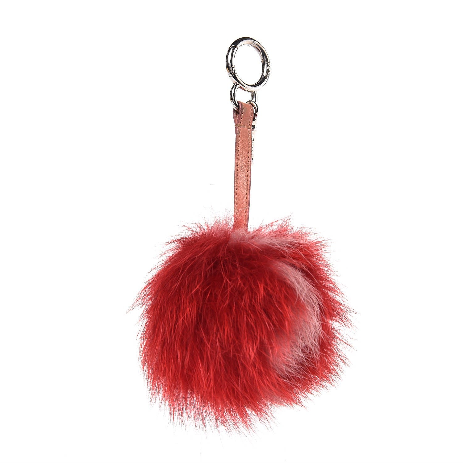 Fendi Fox Fur Nappa Bi-Color Striped Pom Pom Bag Charm Red Pink 1 of 3
