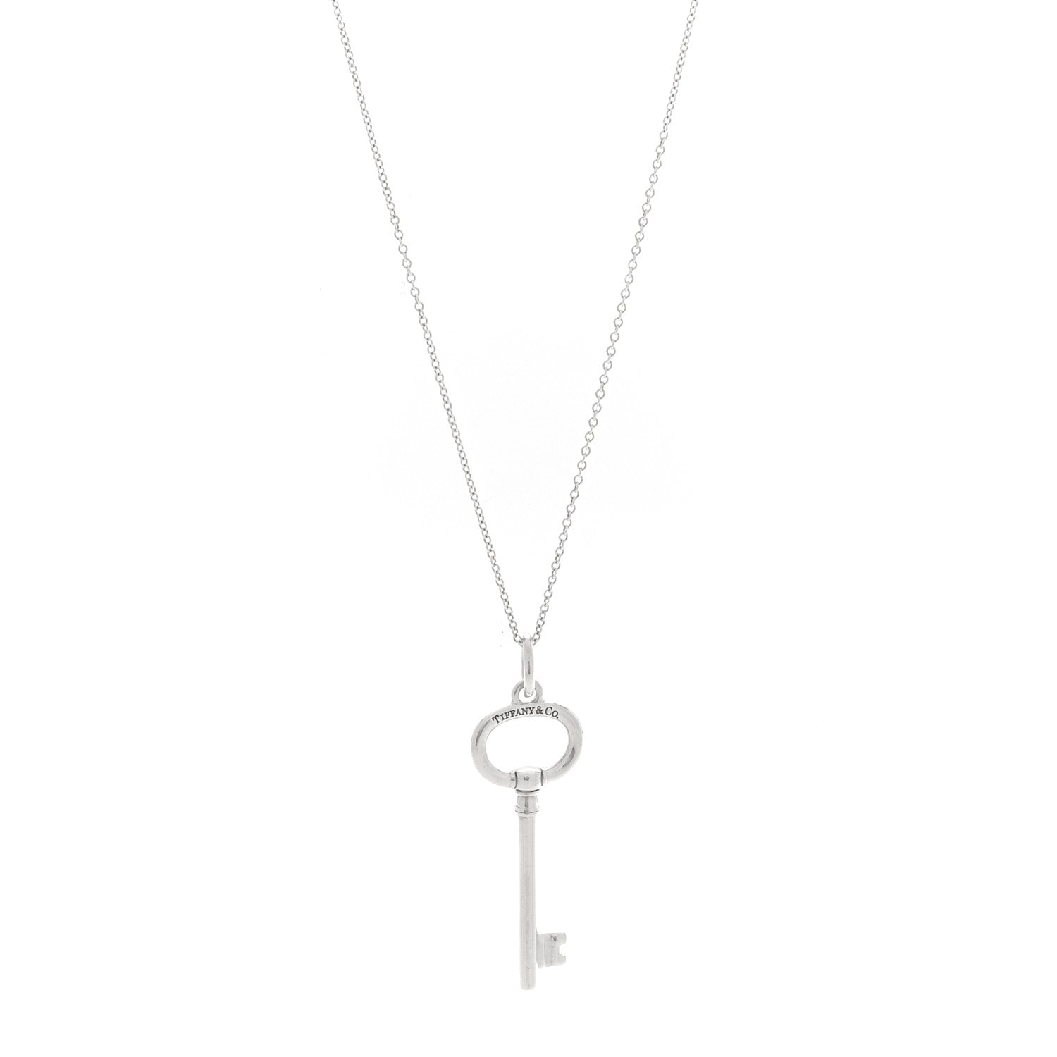 Tiffany Sterling Silver Small Oval Key Pendant Bead Necklace 1 of 6