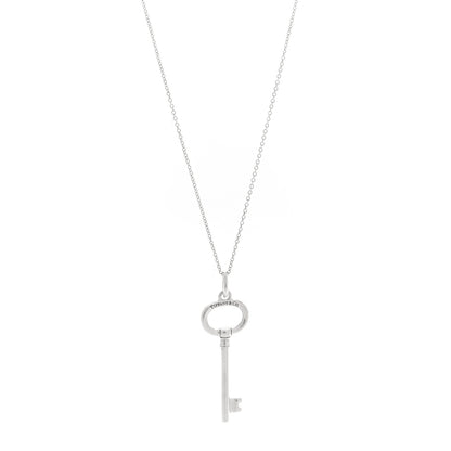 Tiffany Sterling Silver Small Oval Key Pendant Bead Necklace 1 of 6