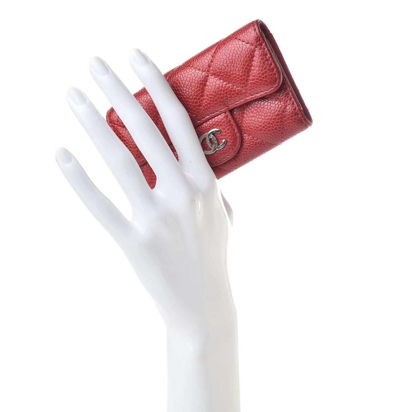 Metallic Caviar Quilted 6 Key Holder Dark Pink