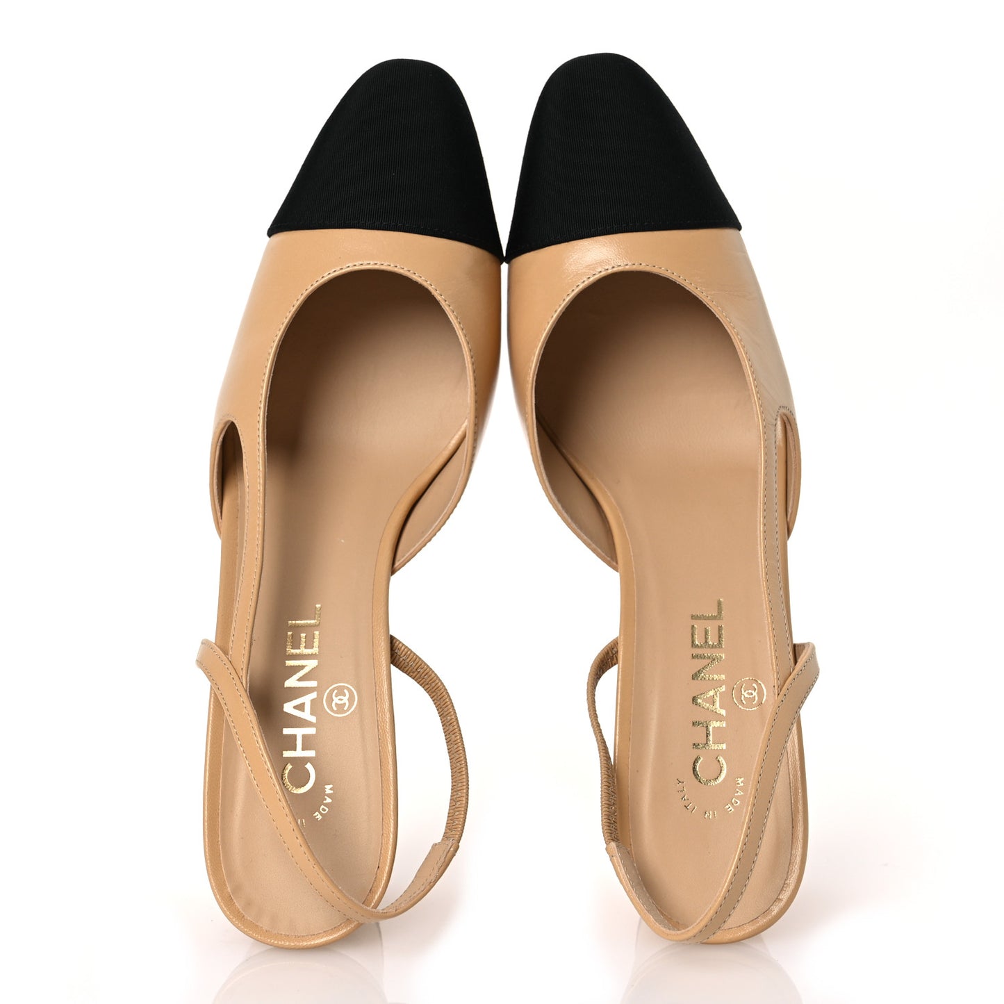 Goatskin Grosgrain Cap Toe CC Slingback Pumps 40 Beige Black