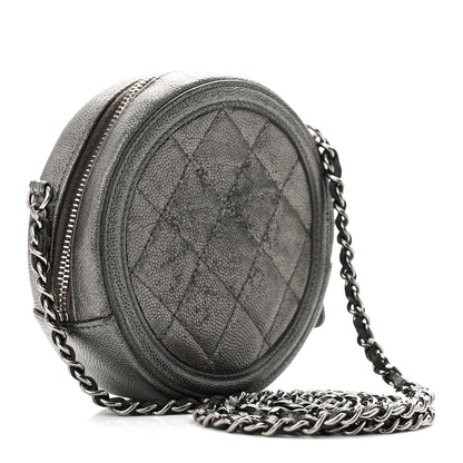 Chanel Metallic Caviar Quilted Round Filigree Crossbody Dark Silver 3 of 13