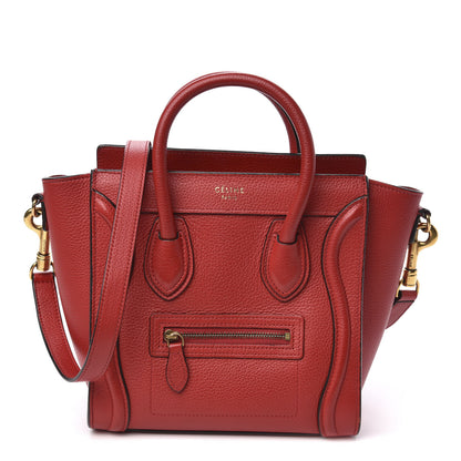 Celine Drummed Calfskin Nano Luggage Red 1 of 9