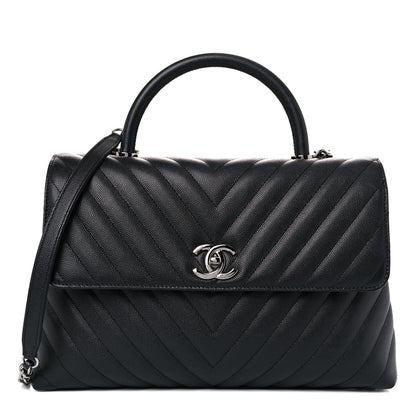 Chanel Caviar Chevron Quilted Medium Coco Handle Flap Black 1 of 11