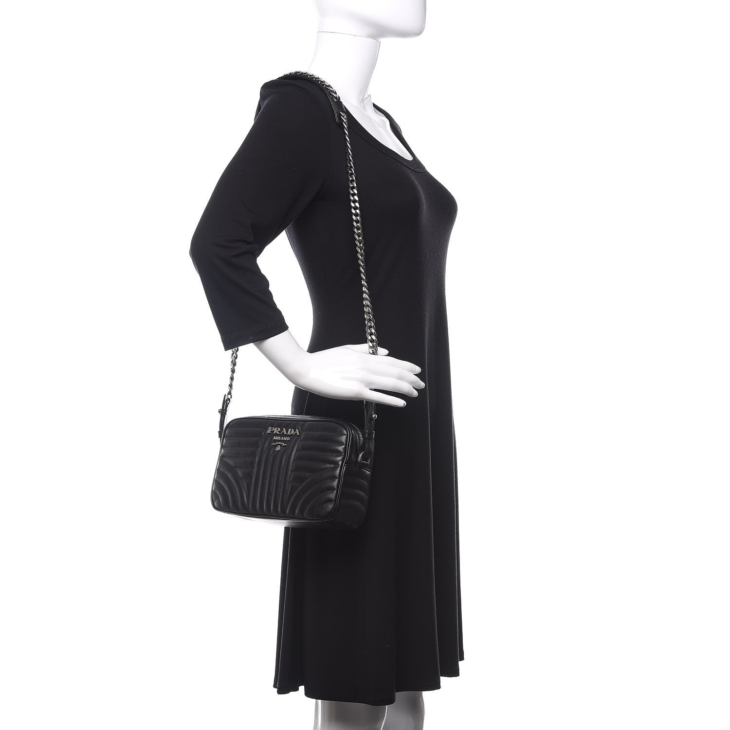 Prada Soft Calfskin Diagramme Crossbody Bag Black 2 of 9