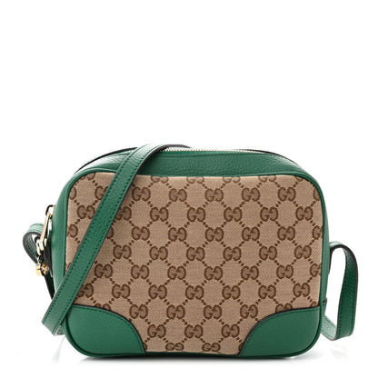 Gucci Monogram Dollar Calfskin Mini Bree Messenger Bag Beige Ebony Emerald 1 of 10