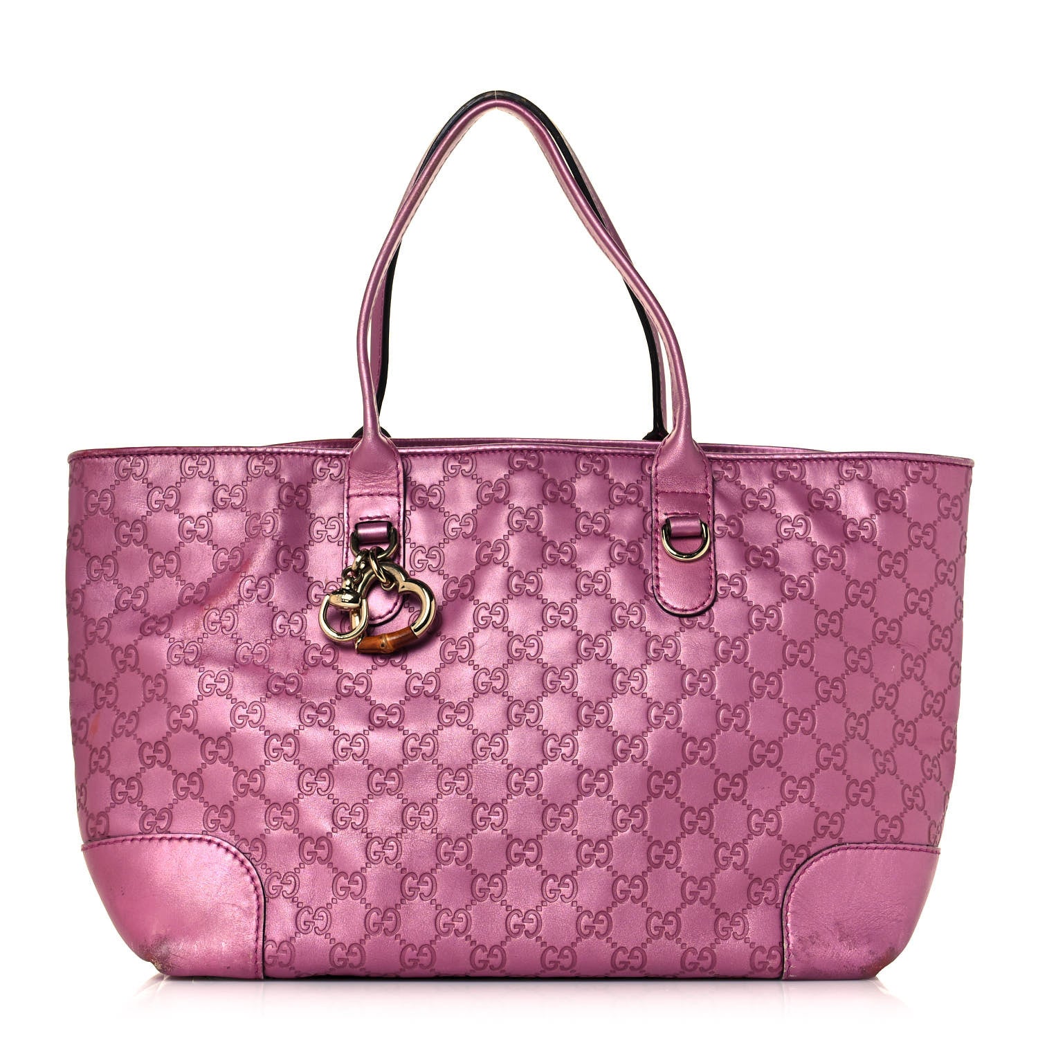 Gucci Metallic Soft Guccissima Large Heart Bit Charm Top Handle Tote Fresia Rose 1 of 26