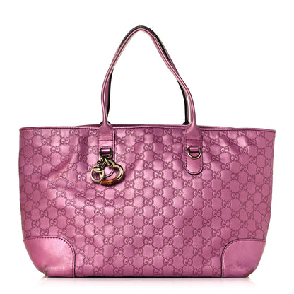 Gucci Metallic Soft Guccissima Large Heart Bit Charm Top Handle Tote Fresia Rose 1 of 26
