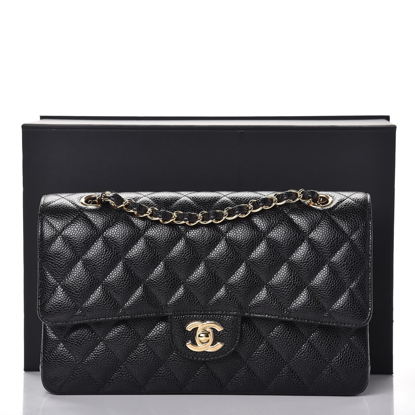 Caviar Quilted Medium Double Flap Black