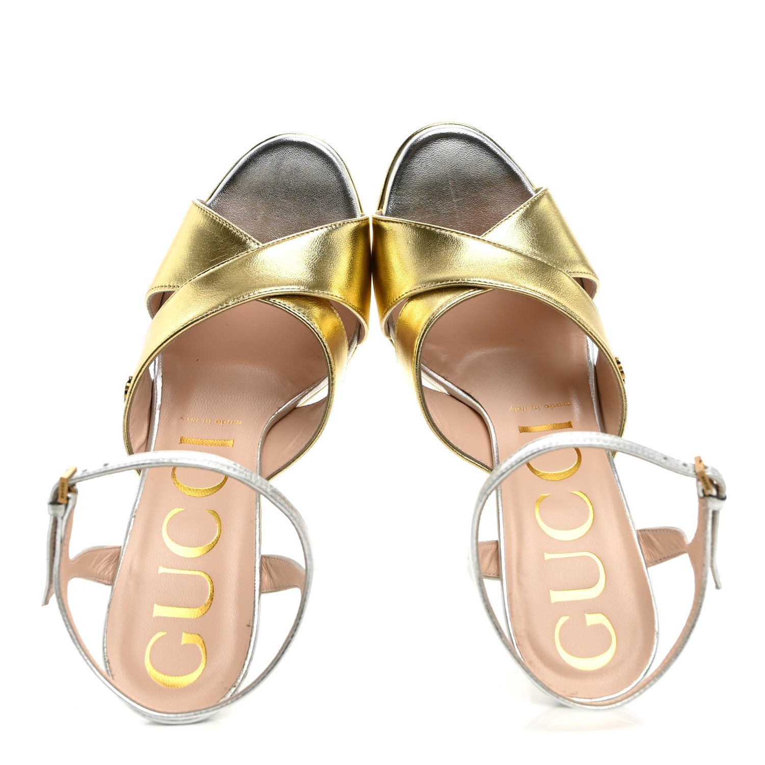 Gucci Metallic Nappa Double G 40/135mm Platform Sandals 37.5 Gold Silver 6 of 9