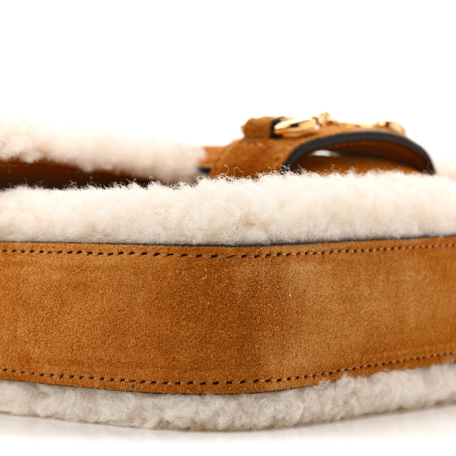 Gucci Suede Shearling Horsebit Mini 1955 Shoulder Bag Honey Beige Milk 10 of 11
