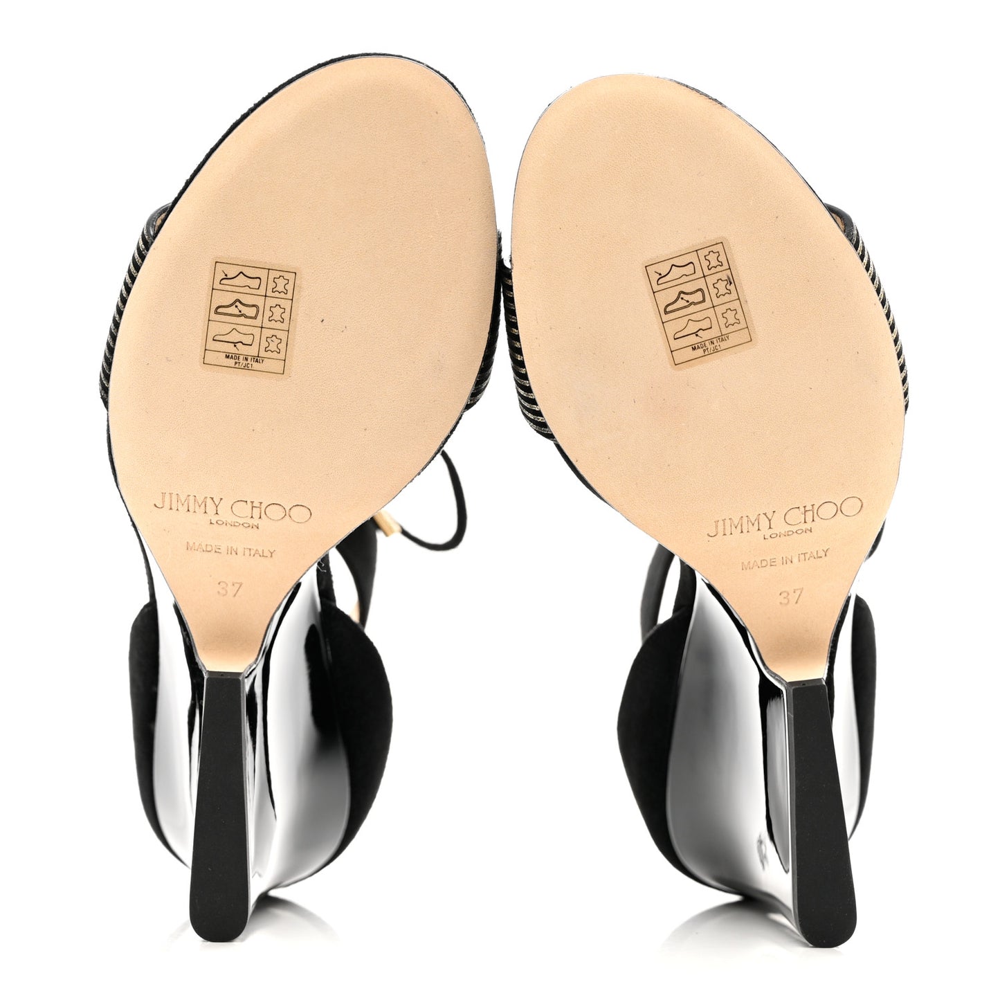 Suede Metallic Striped Morena 90 Wedge Sandals 37 Black Gold