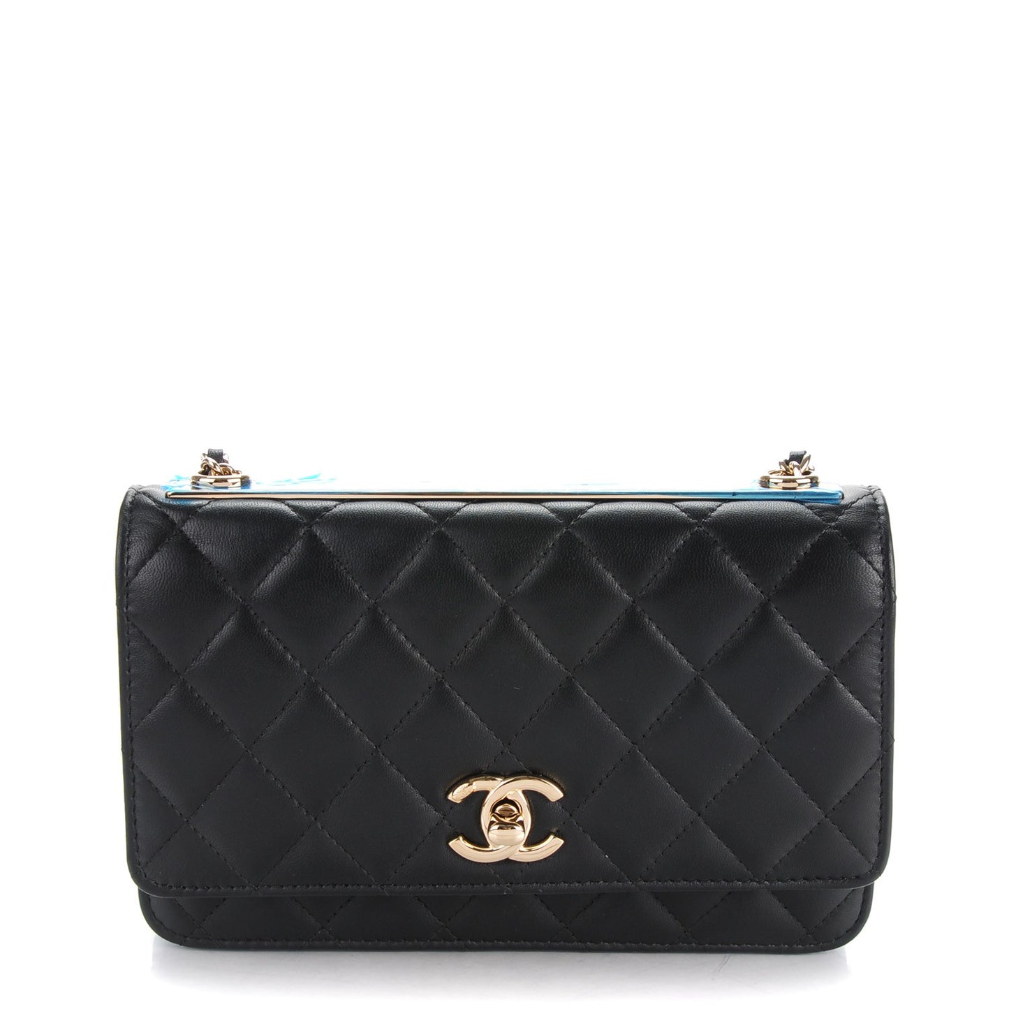 Lambskin Quilted Trendy CC Wallet On Chain WOC Black