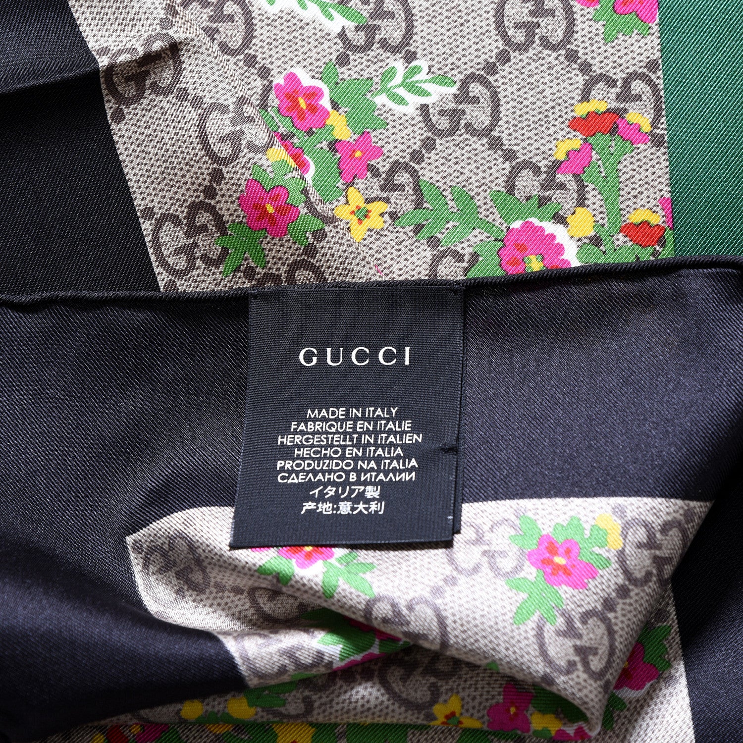 Gucci Silk Monogram Floral Web Square Scarf Black Multicolor 4 of 4