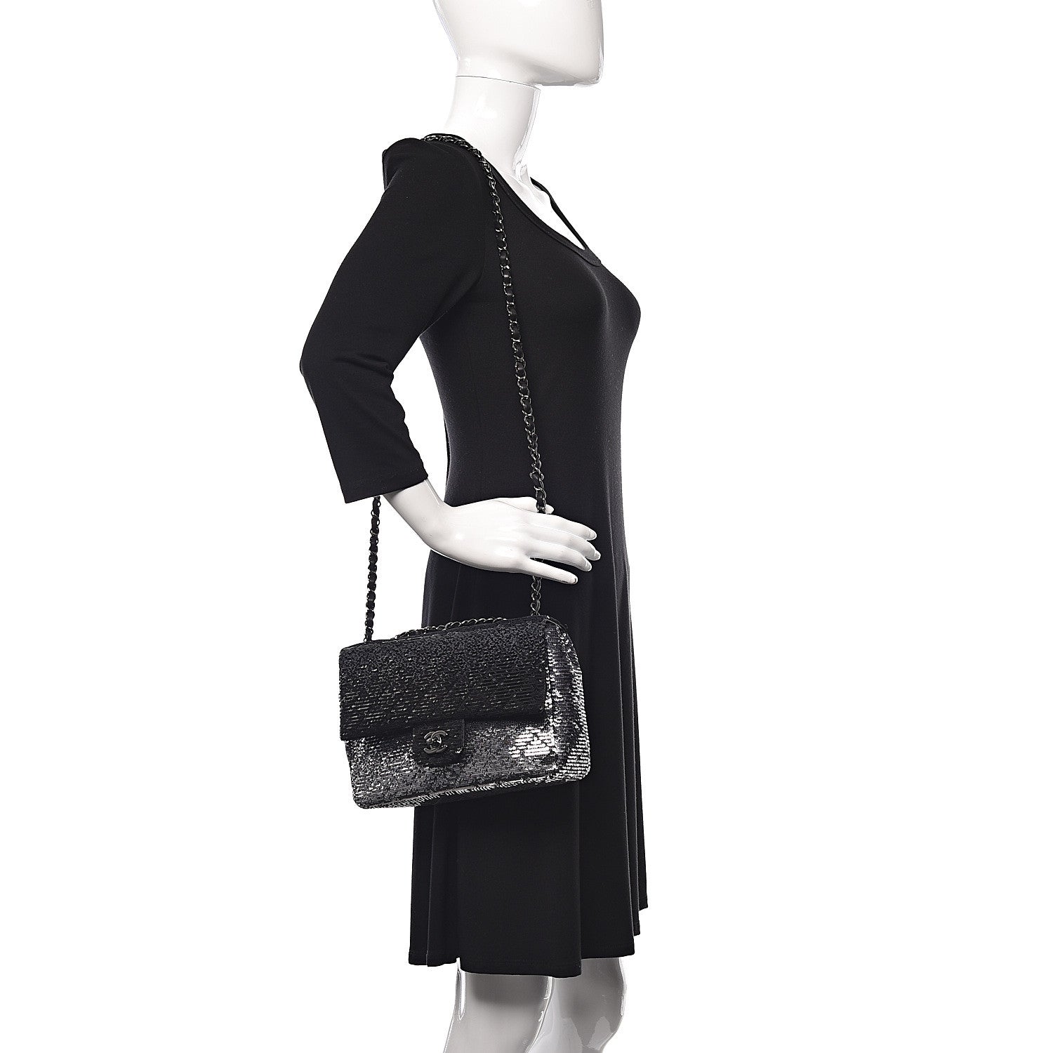 Chanel Sequin Medium Single Flap Black Silver 2 of 10