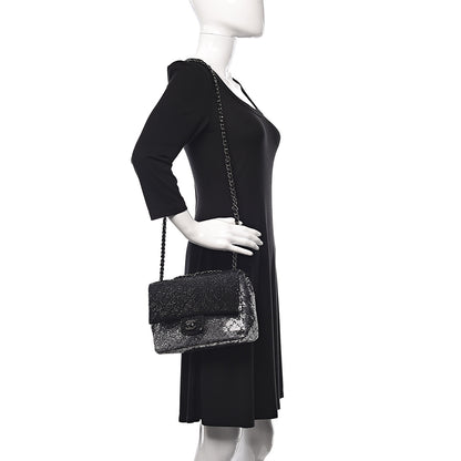 Chanel Sequin Medium Single Flap Black Silver 2 of 10