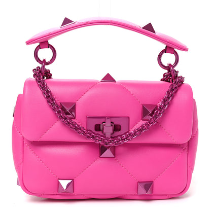 Valentino Garavani Nappa Lacquer Monochrome Small Roman Stud Shoulder Bag Pink PP 1 of 9