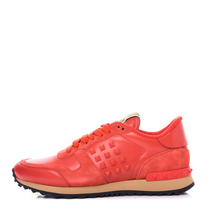 Valentino Garavani Calfskin Suede Rockstud Sneakers 39 Fragola 1 of 12