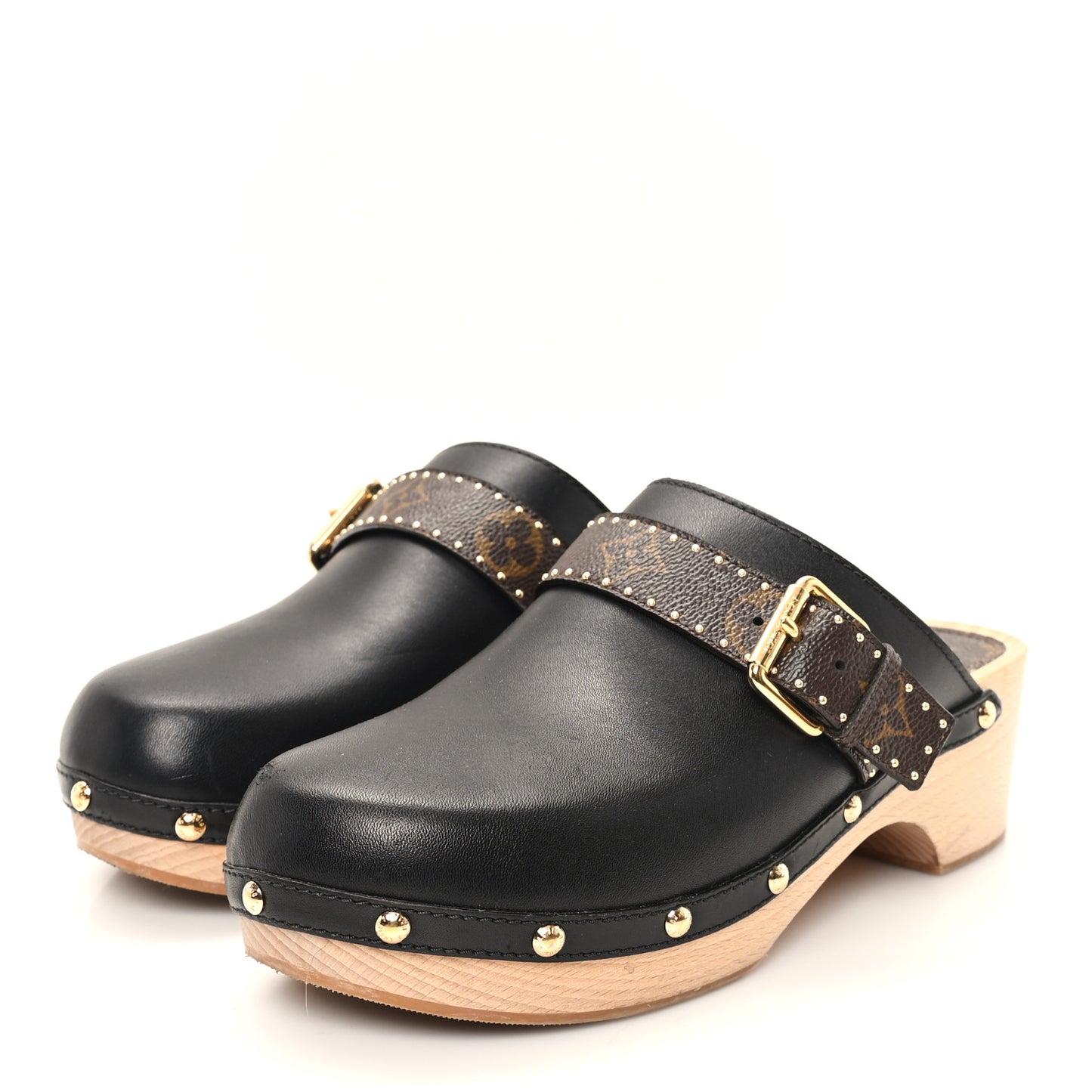 Calfskin Patent Monogram Cottage Clog Mules 39 Black