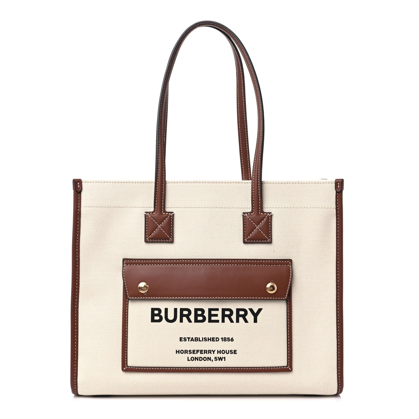 Canvas Smooth Calfskin Horseferry Print Small Freya Tote Natural Tan