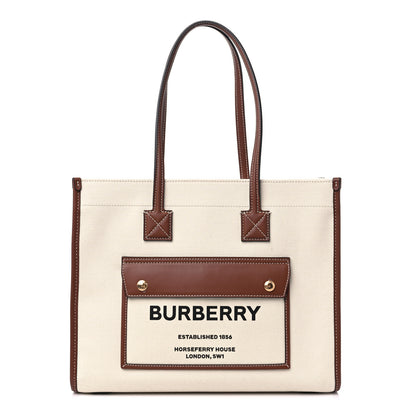 Burberry Canvas Smooth Calfskin Horseferry Print Small Freya Tote Natural Tan 1 of 8