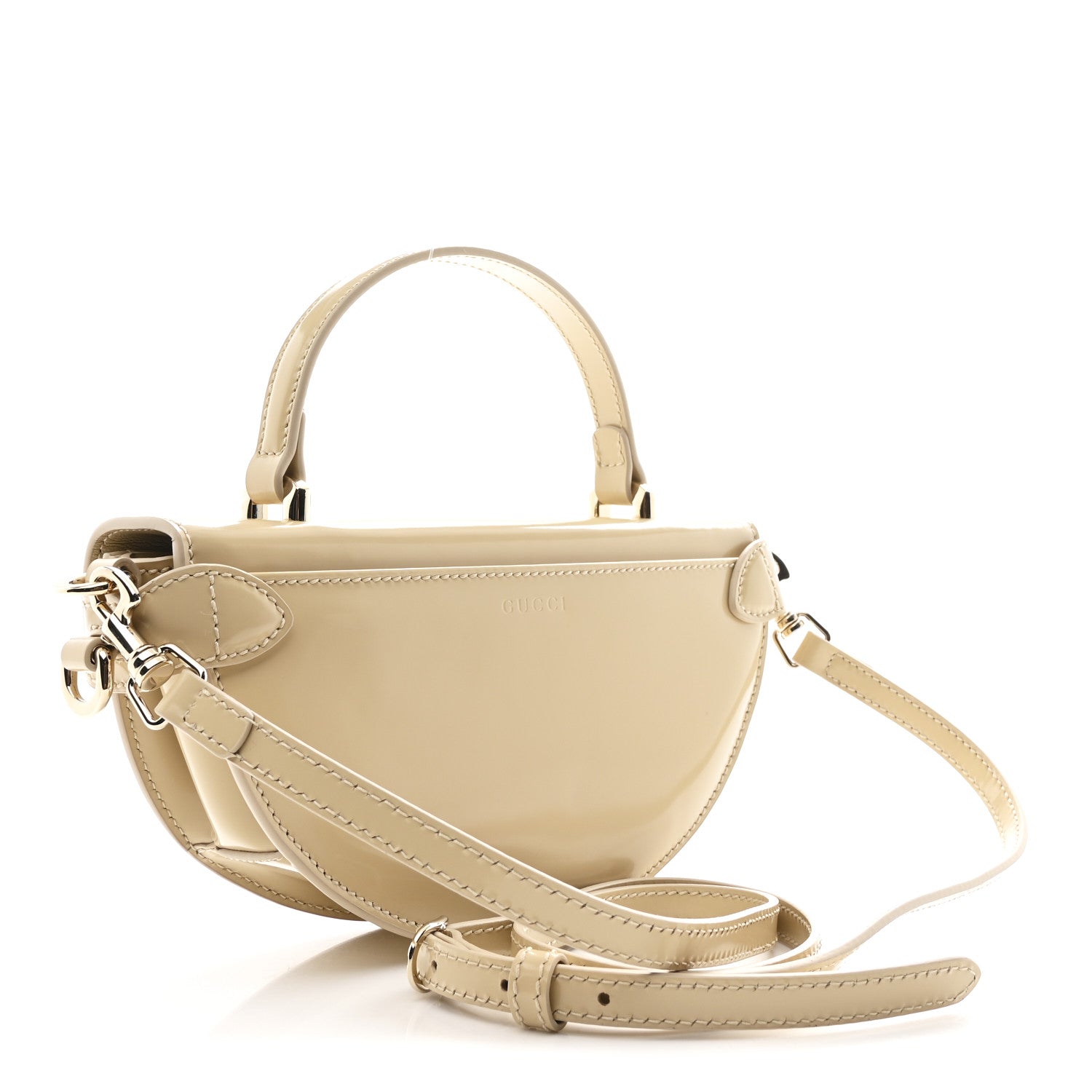Gucci Patent Calfskin GG Half Moon Top Handle Bag Beige 3 of 11